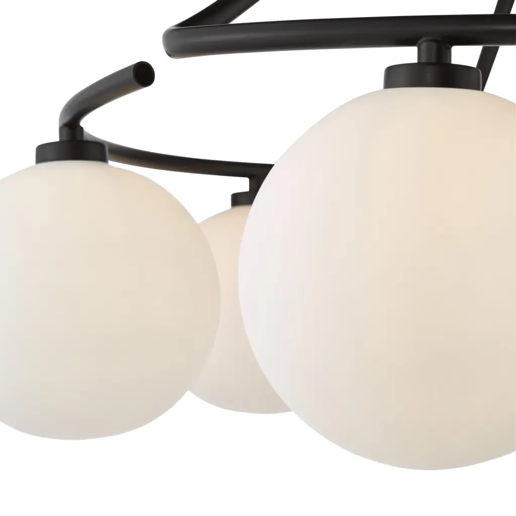 Luana 6 Light Semi Flush Fitting in Matt Black & Opal Glass