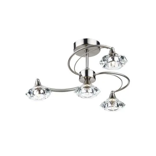 Luther 4 Light Satin Chrome Semi Flush Complete with Crystal Glass