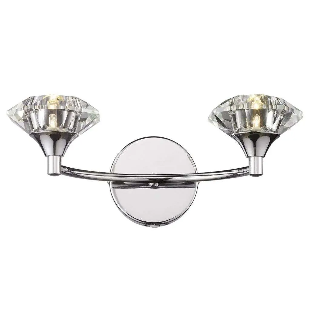 Luther Double Wall Bracket complete with Crystal Glass Polished Chrome