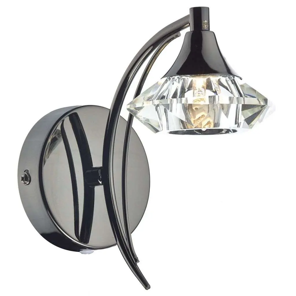 Luther Single Wall Bracket Complete With Crystal Glass Black Chrome