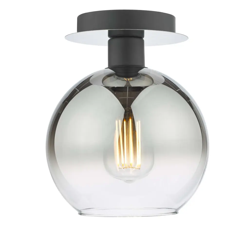 Lycia Matt Black Semi Flush Fitting with Smoked Ombre Glass