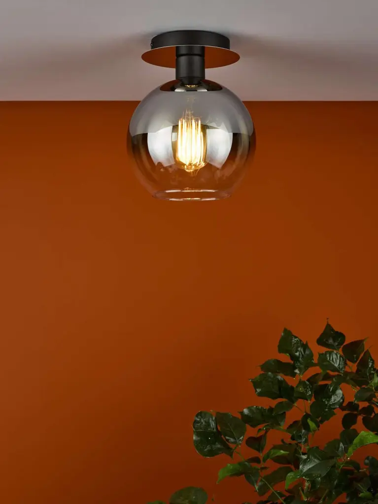 Lycia Matt Black Semi Flush Fitting with Smoked Ombre Glass