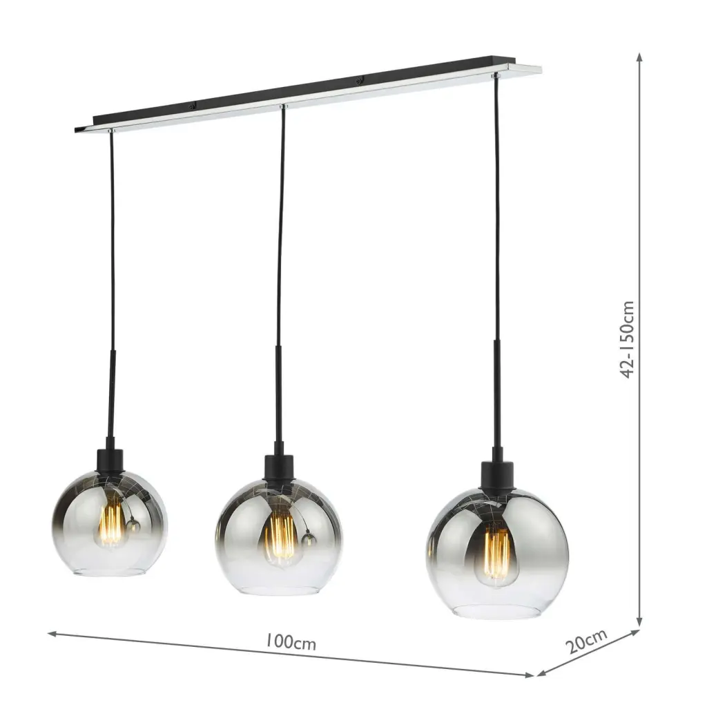 Lycia 3 Light Bar Pendant in Matt Black with Ombre Glass