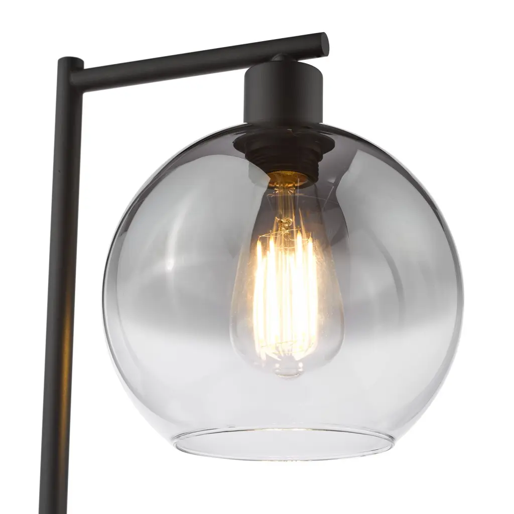 Lycia Matt Black Table Lamp C/W Smoked Ombre Glass