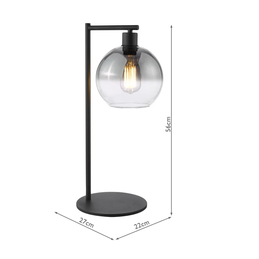 Lycia Matt Black Table Lamp C/W Smoked Ombre Glass