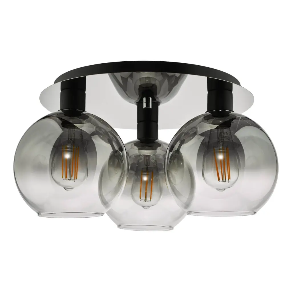 Lycia 3 Light Flush Fitting in Matt Black & Smoked Ombre Glass