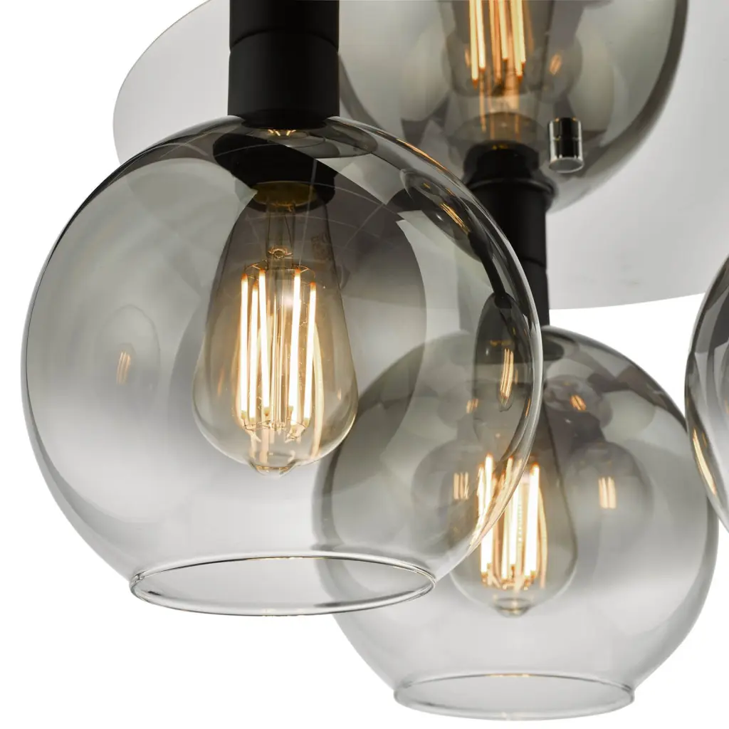Lycia 3 Light Flush Fitting in Matt Black & Smoked Ombre Glass