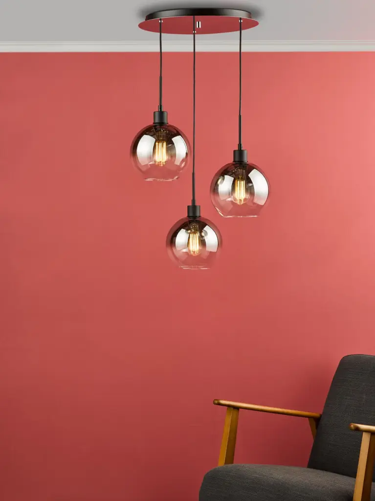 Lycia 3 Light Matt Black Cluster Pendant with Smoked Ombre Glass
