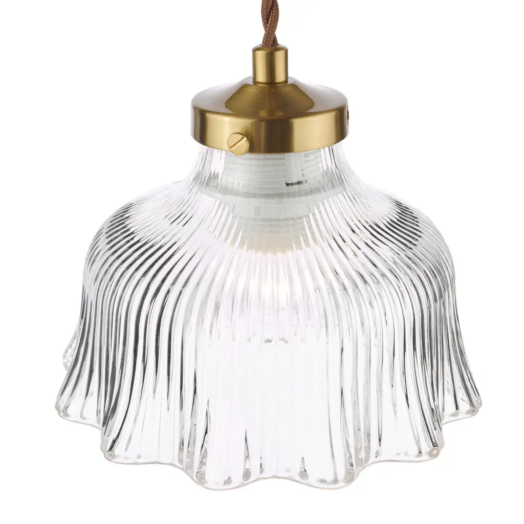 Maude Natural Brass & Ribbed Glass Single Pendant