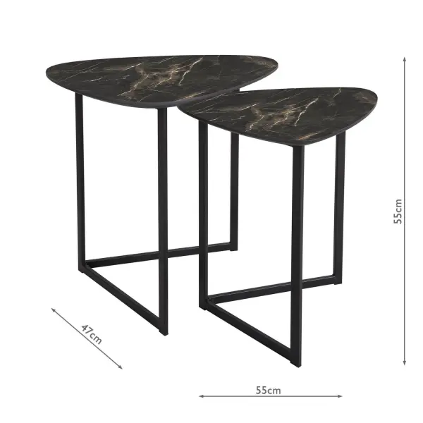 Mibello Nested Side Tables with Dark Marble Effect