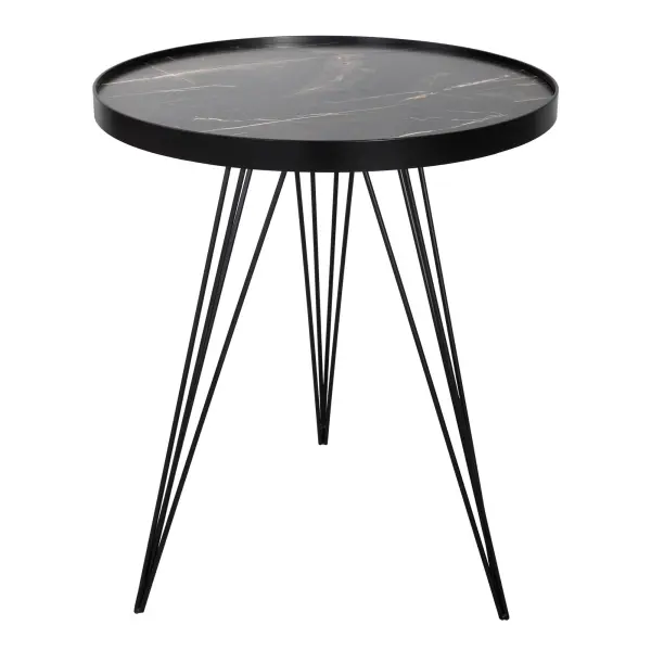 Rauma Round Side Table with Dark Marble Effect
