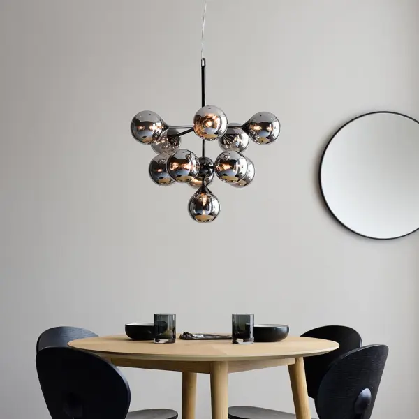 Oscar 11 Light Pendant in Black with Smoked Glass