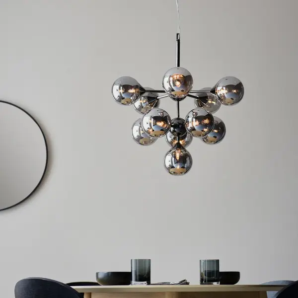 Oscar 11 Light Pendant in Black with Smoked Glass
