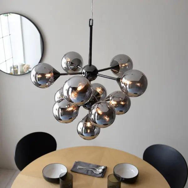 Oscar 11 Light Pendant in Black with Smoked Glass