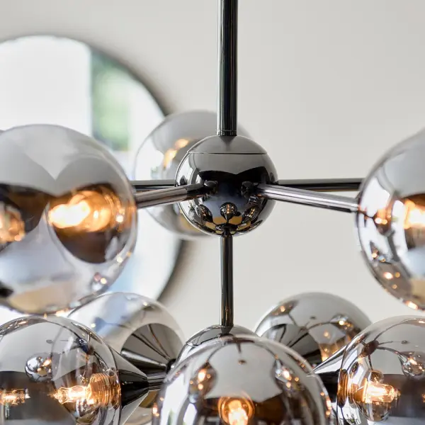 Oscar 11 Light Pendant in Black with Smoked Glass