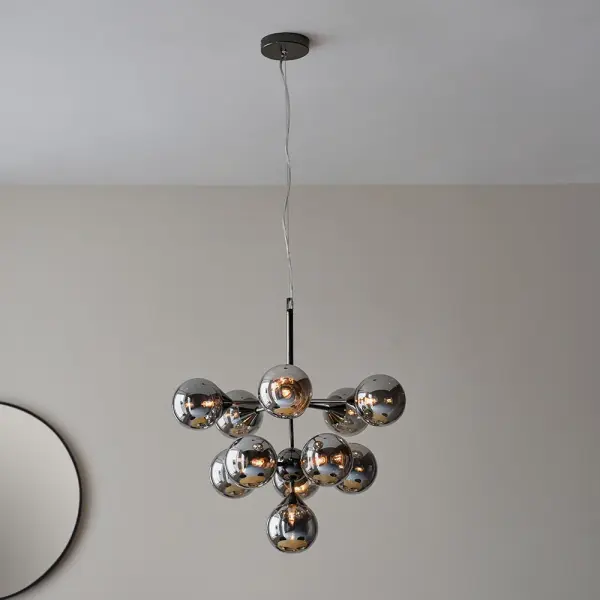 Oscar 11 Light Pendant in Black with Smoked Glass