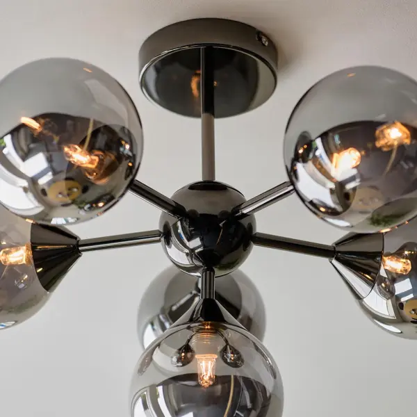 Oscar 6 Light Black Semi Flush with Smoked Glass