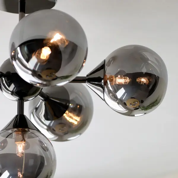 Oscar 6 Light Black Semi Flush with Smoked Glass