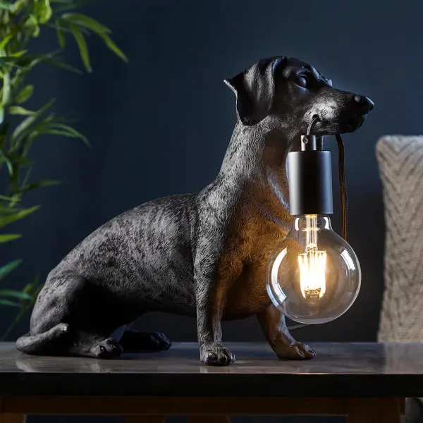 Matt Black Dachshund Table Lamp