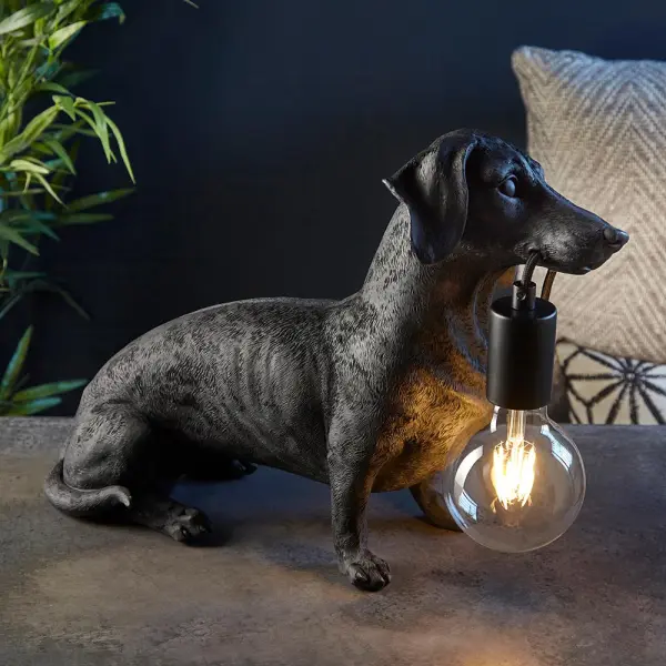 Matt Black Dachshund Table Lamp