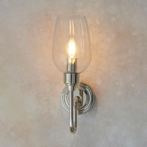 Pure Wall Light in Bright Nickel & Clear Glass