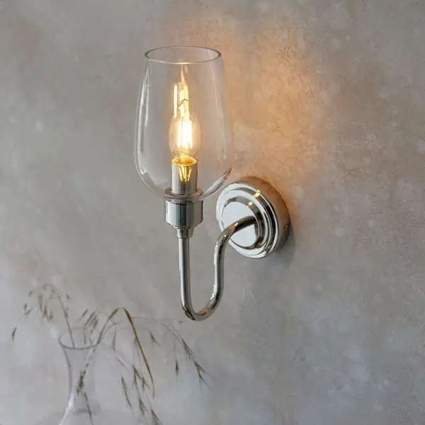 Pure Wall Light in Bright Nickel & Clear Glass