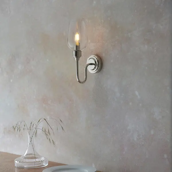 Pure Wall Light in Bright Nickel & Clear Glass