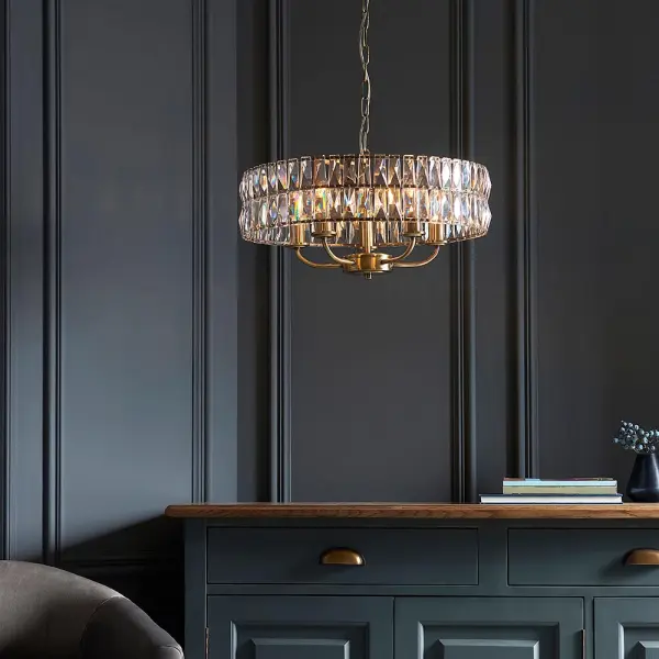 Clifton 5 Light Pendant in Antique Brass