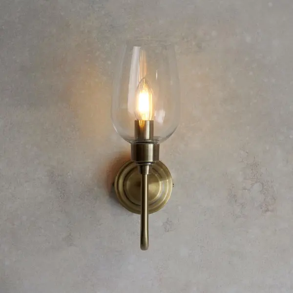 Pure Wall Light in Antique Brass & Clear Glass