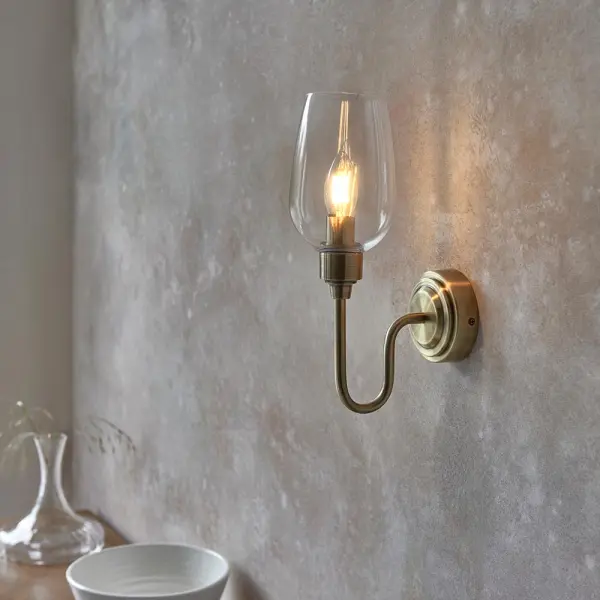 Pure Wall Light in Antique Brass & Clear Glass