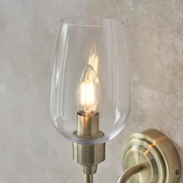 Pure Wall Light in Antique Brass & Clear Glass