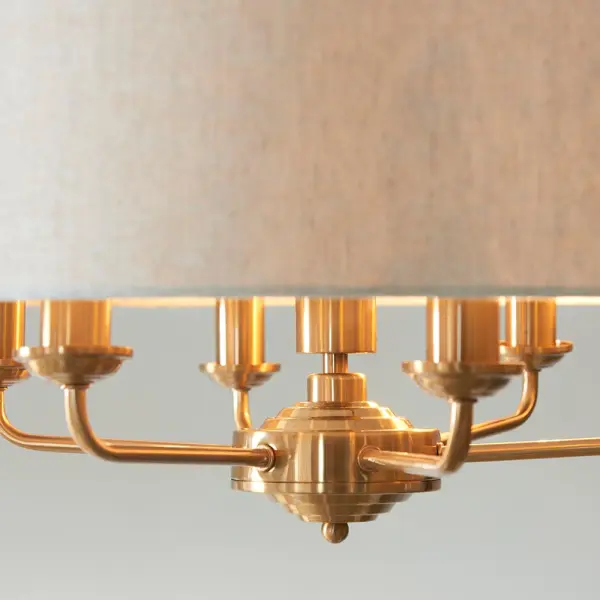 Highclere 6 Light Drum Pendant in Brass C/W Natural Shade