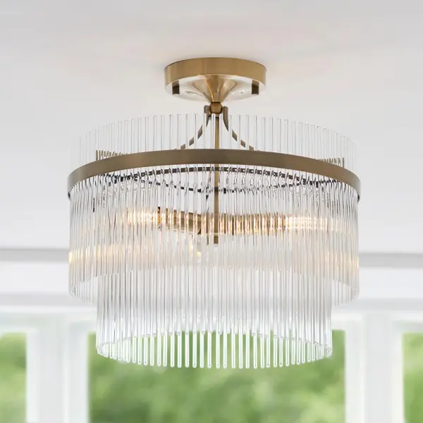 Marietta Antique Brass 3 Light Semi Flush Fitting