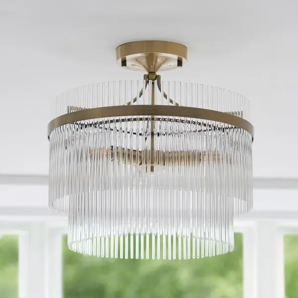 Marietta Antique Brass 3 Light Semi Flush Fitting