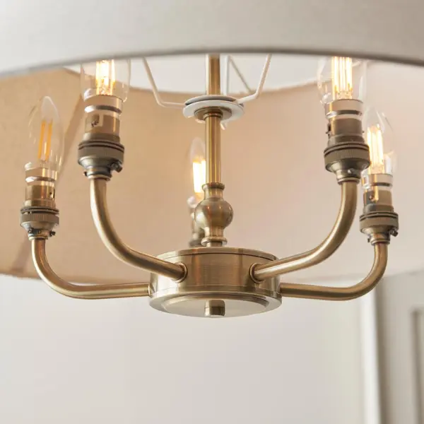 Lille 5 Light Antique Brass Pendant with Drum Shade