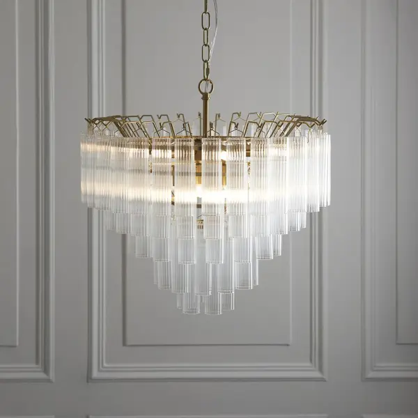 Toulouse 12 Light Satin Brass Frame Ribbed Clear Glass