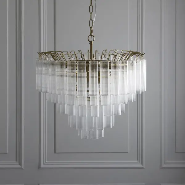 Toulouse 12 Light Satin Brass Frame Ribbed Clear Glass