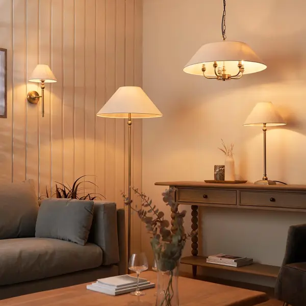 Lille Antique Brass Floor Lamp C/W Shade