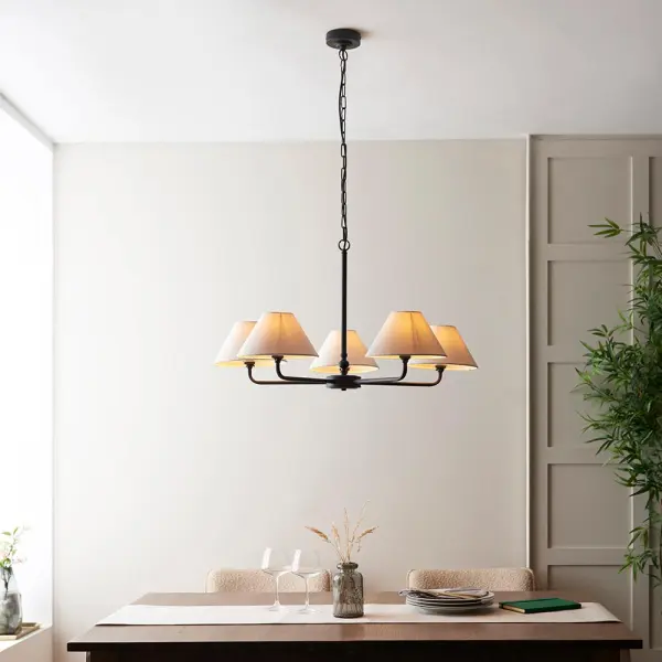 Lille 5 Light Matt Black Pendant C/W Shades