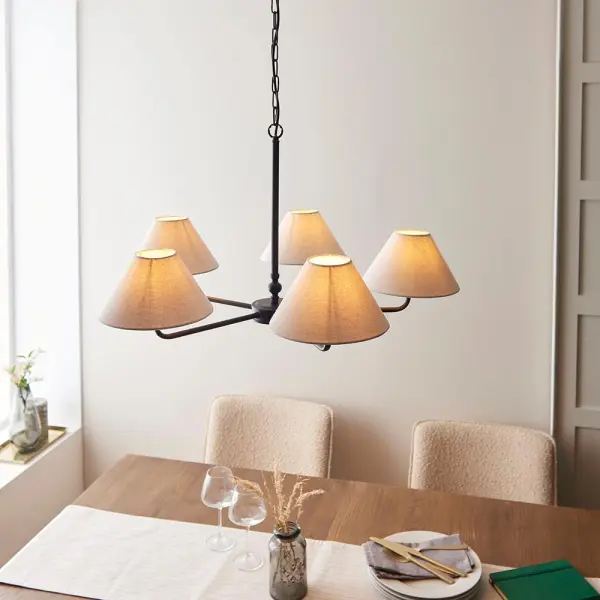 Lille 5 Light Matt Black Pendant C/W Shades