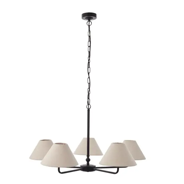 Lille 5 Light Matt Black Pendant C/W Shades