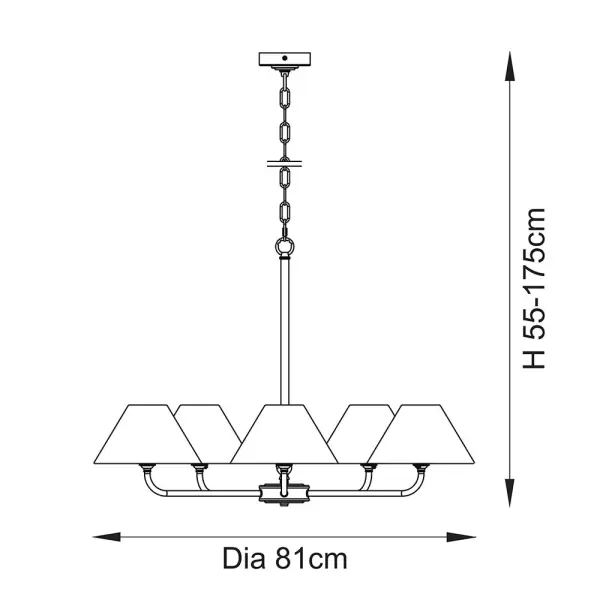 Lille 5 Light Matt Black Pendant C/W Shades