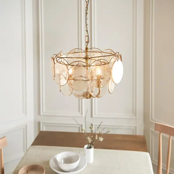 Elish Champagne Glass & Brass 3 Light Ceiling Pendant