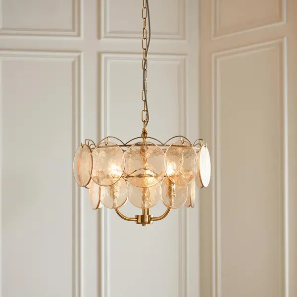 Elish Champagne Glass & Brass 3 Light Ceiling Pendant