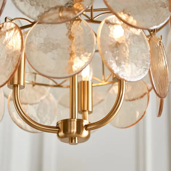 Elish Champagne Glass & Brass 3 Light Ceiling Pendant