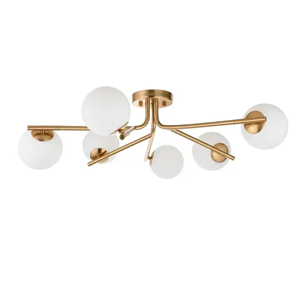 Aaron 6 Light Semi Flush Brass Fitting with Opal Shades