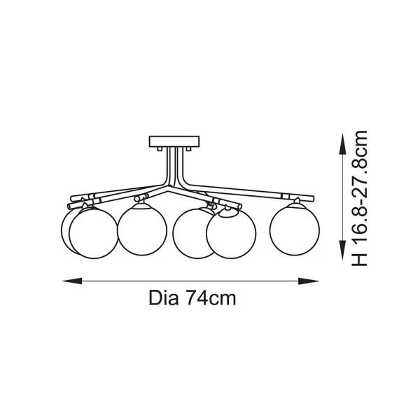 Aaron 6 Light Semi Flush Brass Fitting with Opal Shades