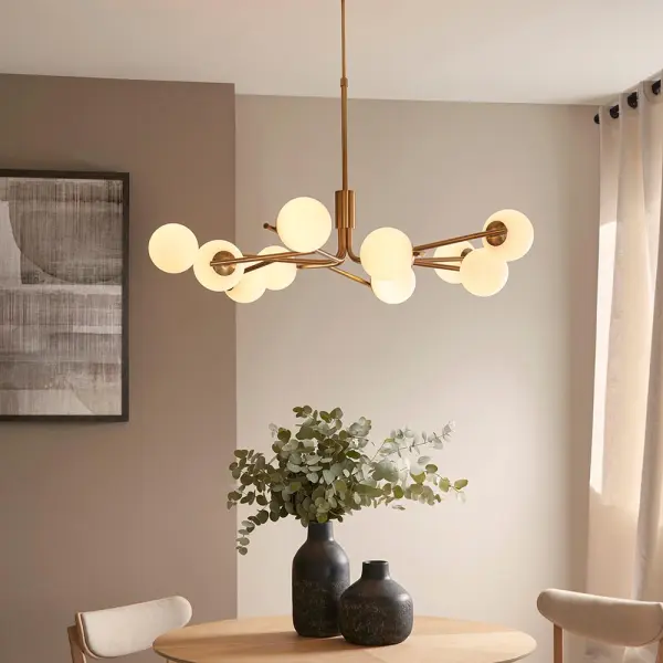 Aaron 10 Light Ceiling Pendant in Aged Brass & Opal Glass