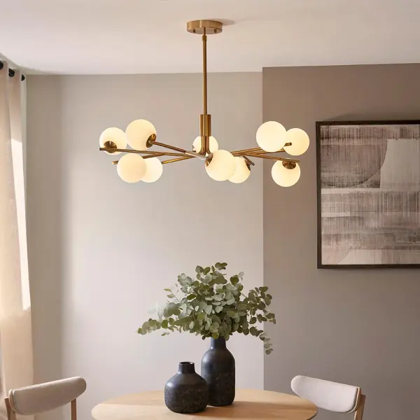 Aaron 10 Light Ceiling Pendant in Aged Brass & Opal Glass