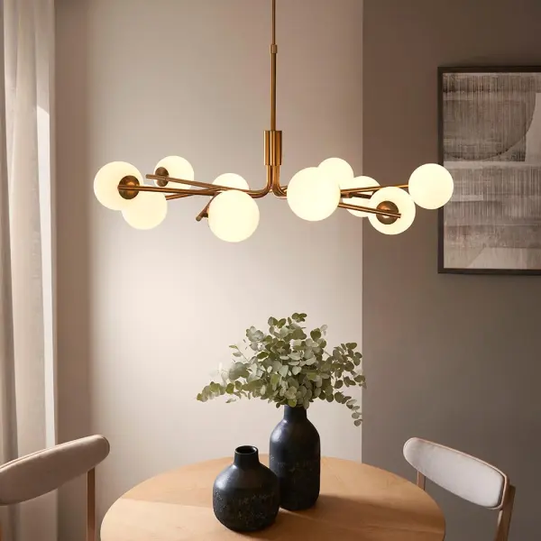 Aaron 10 Light Ceiling Pendant in Aged Brass & Opal Glass